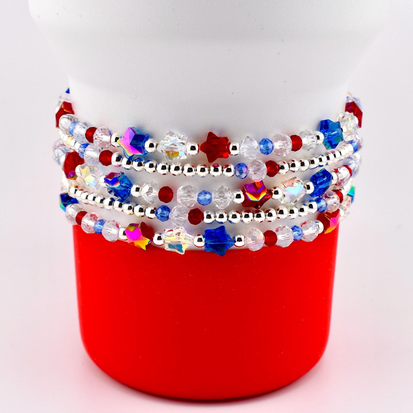 Red White and Blue Bracelet Collection: Patriotic Bling Beaded Bracelets