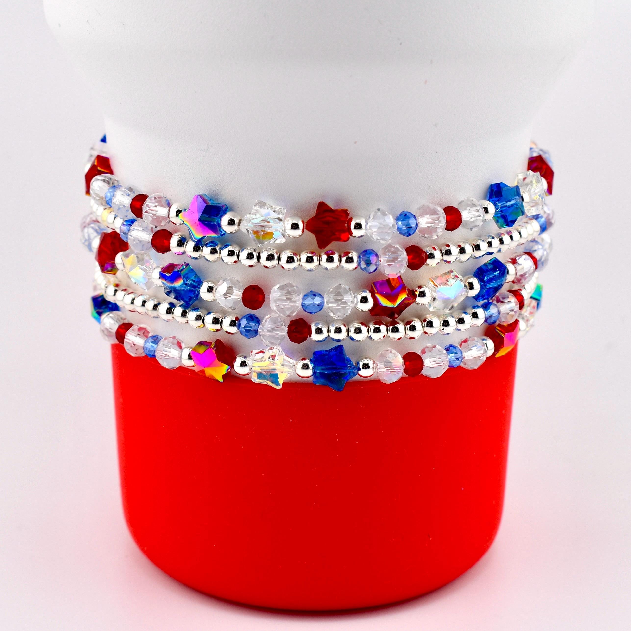 Red White and Blue Bracelet Collection: Patriotic Bling Beaded Bracelets