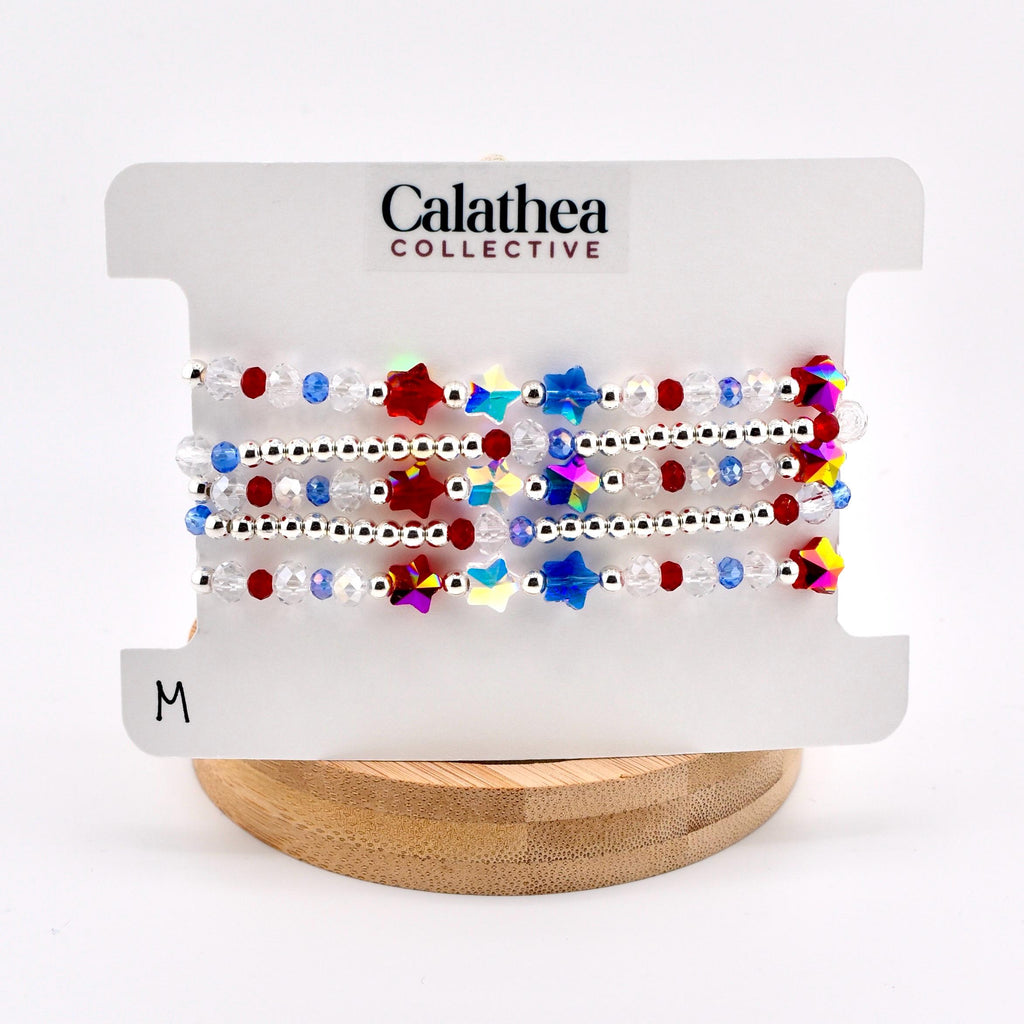 Red White and Blue Bracelet Collection: Patriotic Bling Beaded Bracelets