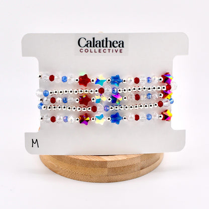 Red White and Blue Bracelet Collection: Patriotic Bling Beaded Bracelets