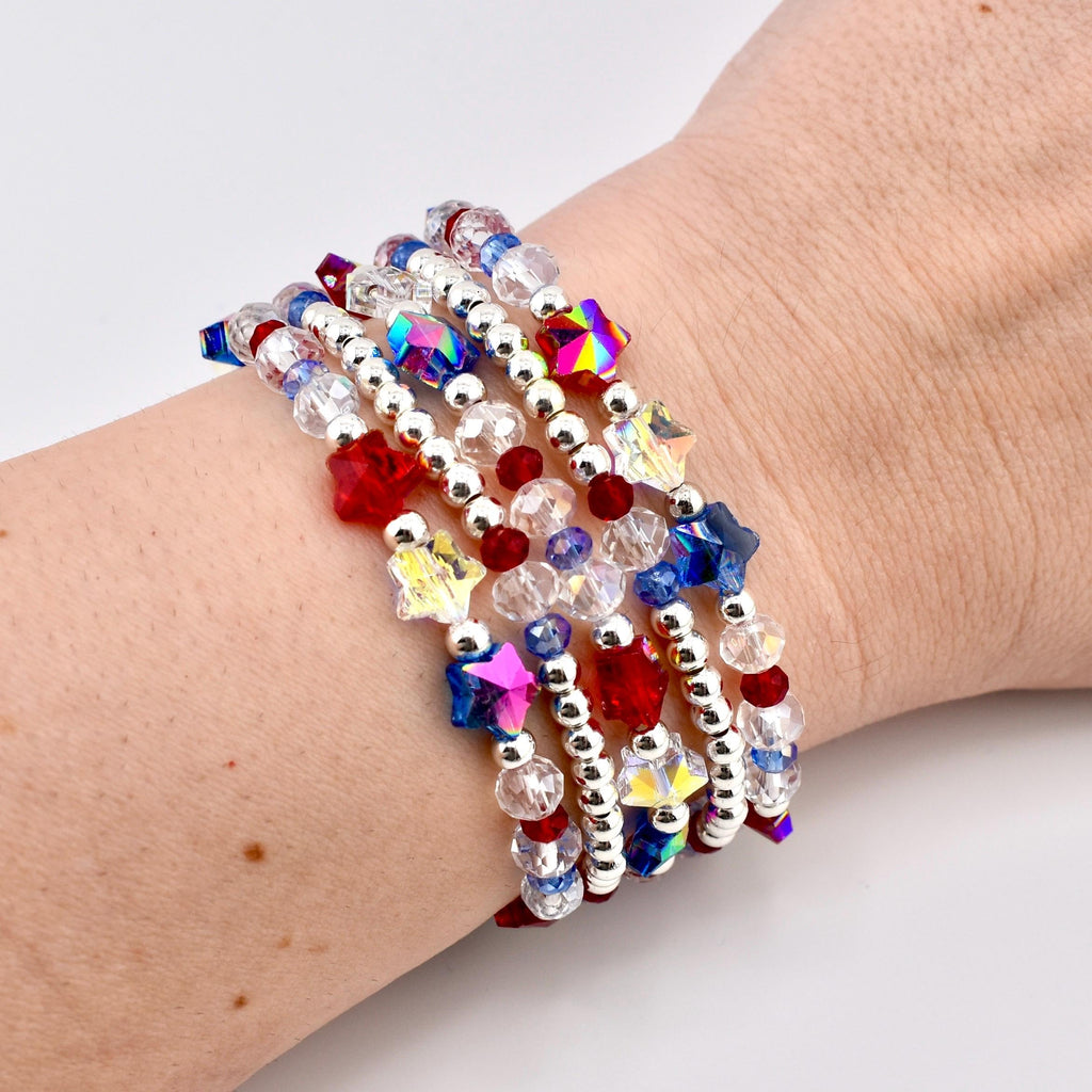 Red White and Blue Bracelet Collection: Patriotic Bling Beaded Bracelets