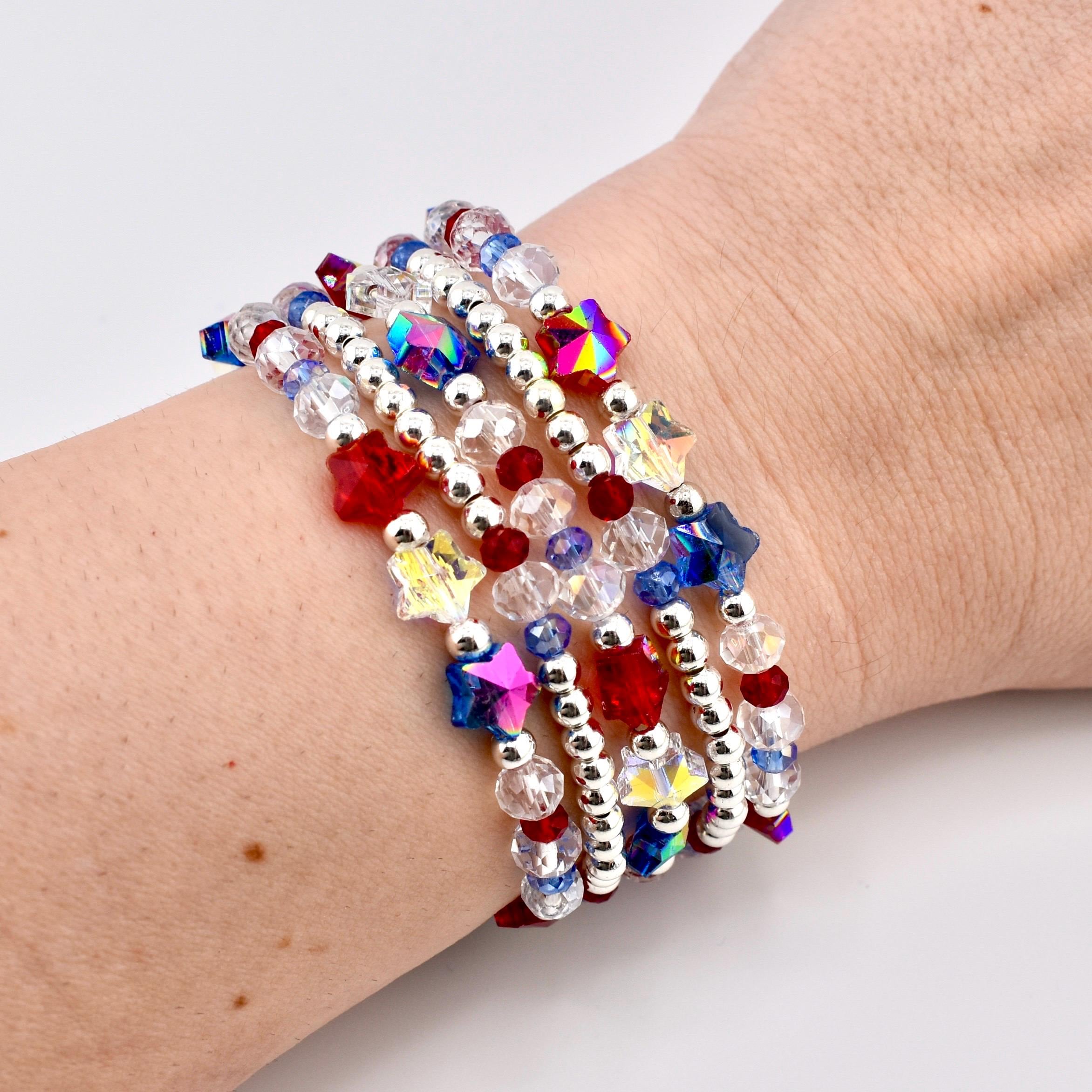 Red White and Blue Bracelet Collection: Patriotic Bling Beaded Bracelets