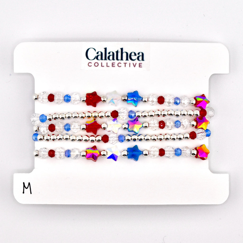 Red White and Blue Bracelet Collection: Patriotic Bling Beaded Bracelets
