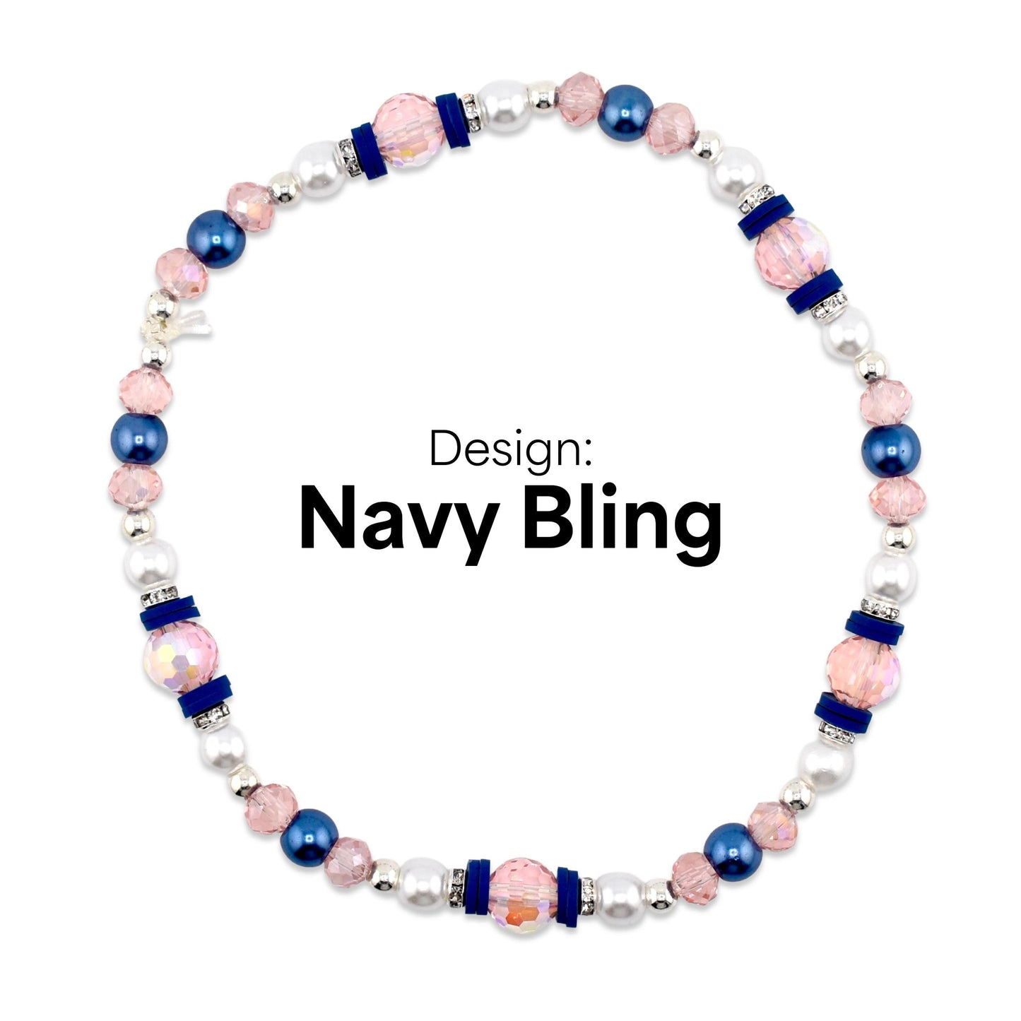 Navy Blue, Pink, White and Silver Bracelet Collection