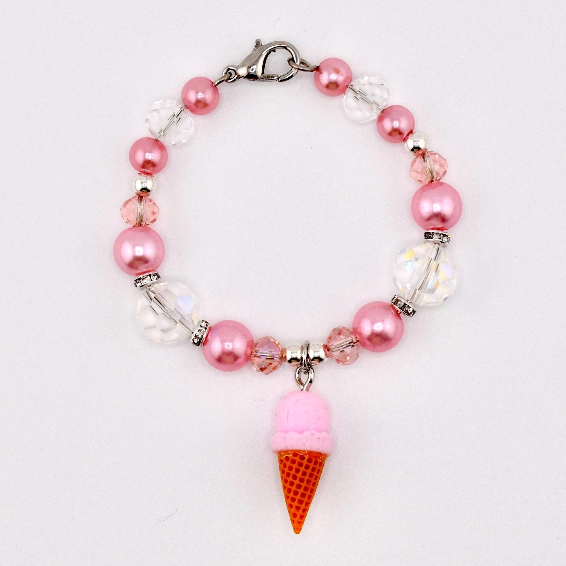 Pink Pearl Ice Cream Cone Tumbler Handle Bracelet: Beaded Summer Jewelry