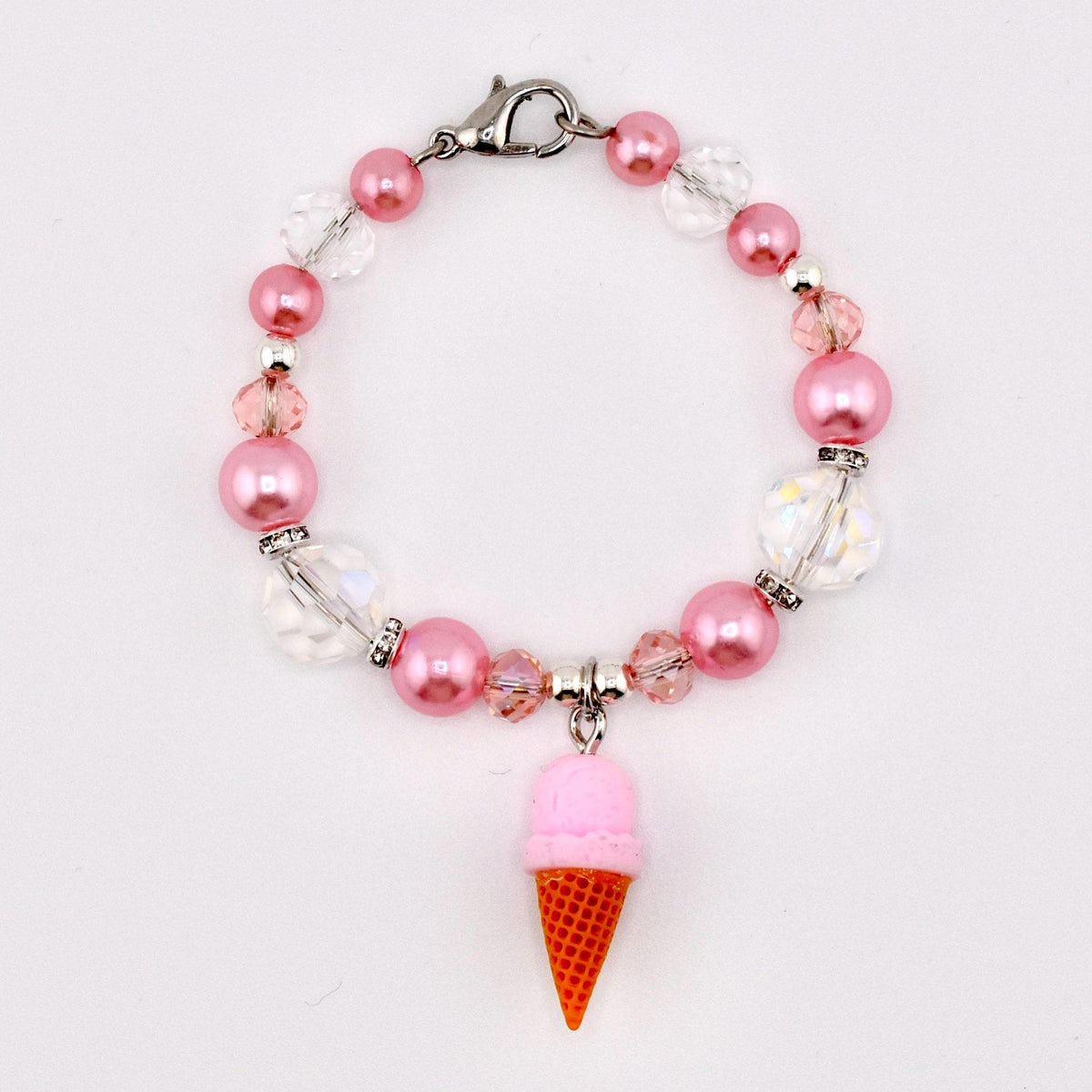 Pink Pearl Ice Cream Cone Tumbler Handle Bracelet: Beaded Summer Jewelry