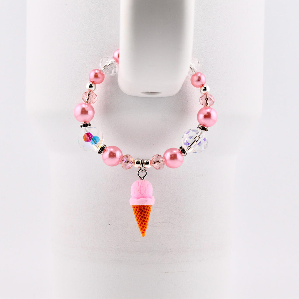Pink Pearl Ice Cream Cone Tumbler Handle Bracelet: Beaded Summer Jewelry