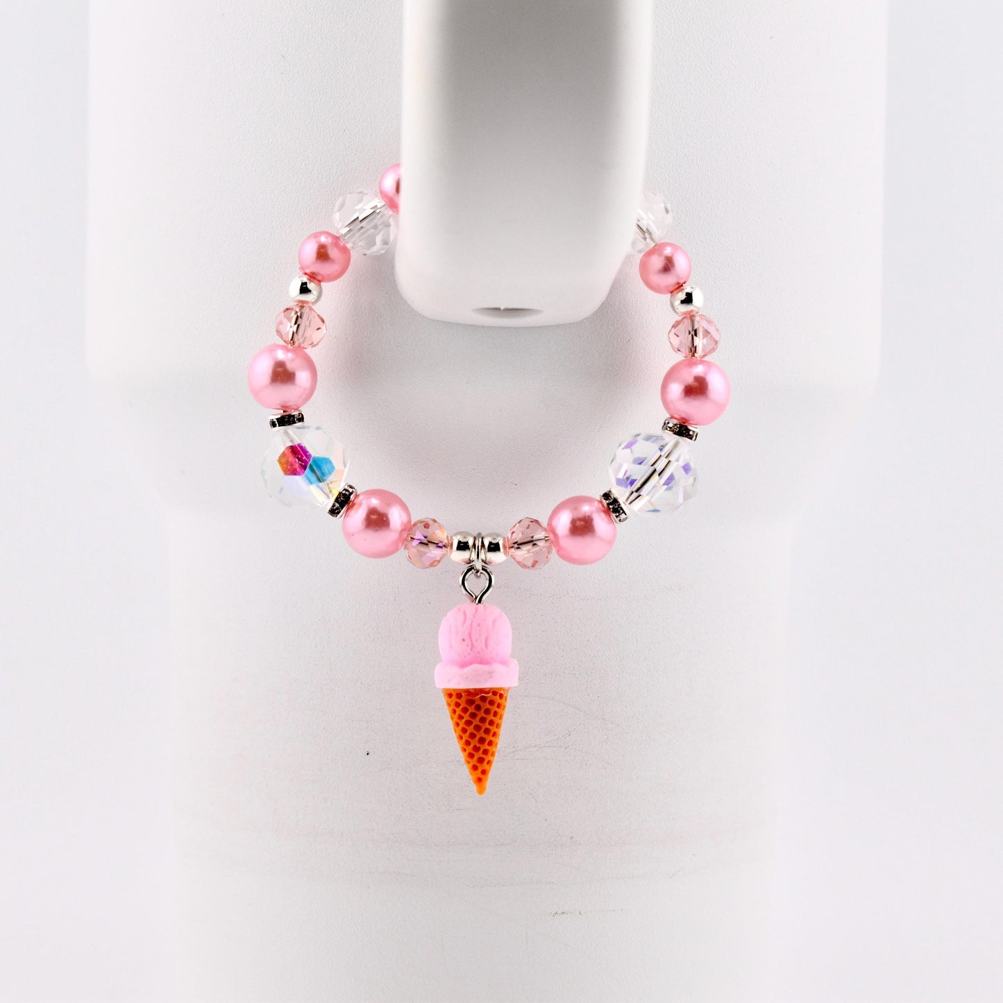 Pink Pearl Ice Cream Cone Tumbler Handle Bracelet: Beaded Summer Jewelry