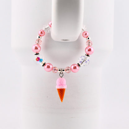Pink Pearl Ice Cream Cone Tumbler Handle Bracelet: Beaded Summer Jewelry