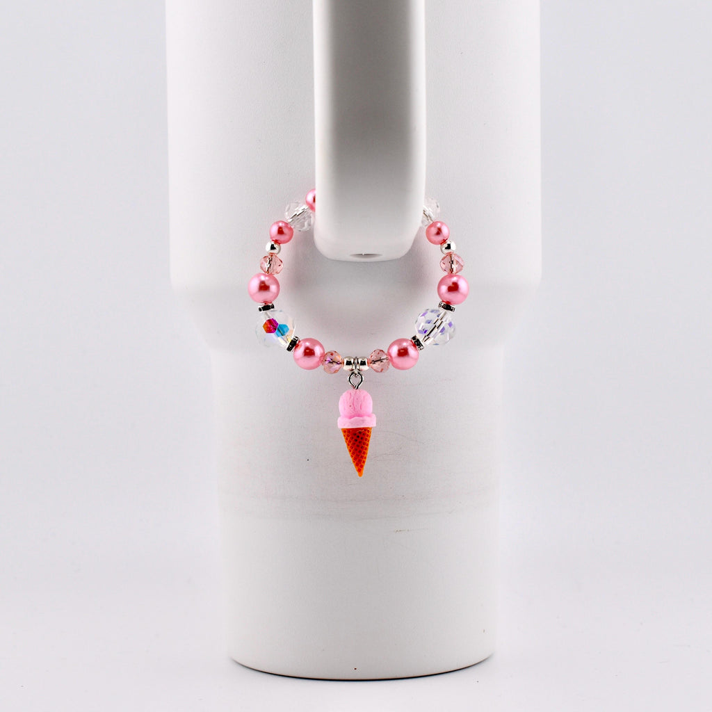 Pink Pearl Ice Cream Cone Tumbler Handle Bracelet: Beaded Summer Jewelry