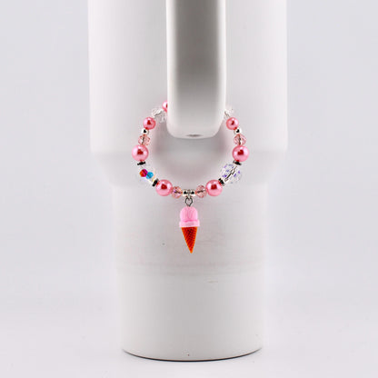 Pink Pearl Ice Cream Cone Tumbler Handle Bracelet: Beaded Summer Jewelry