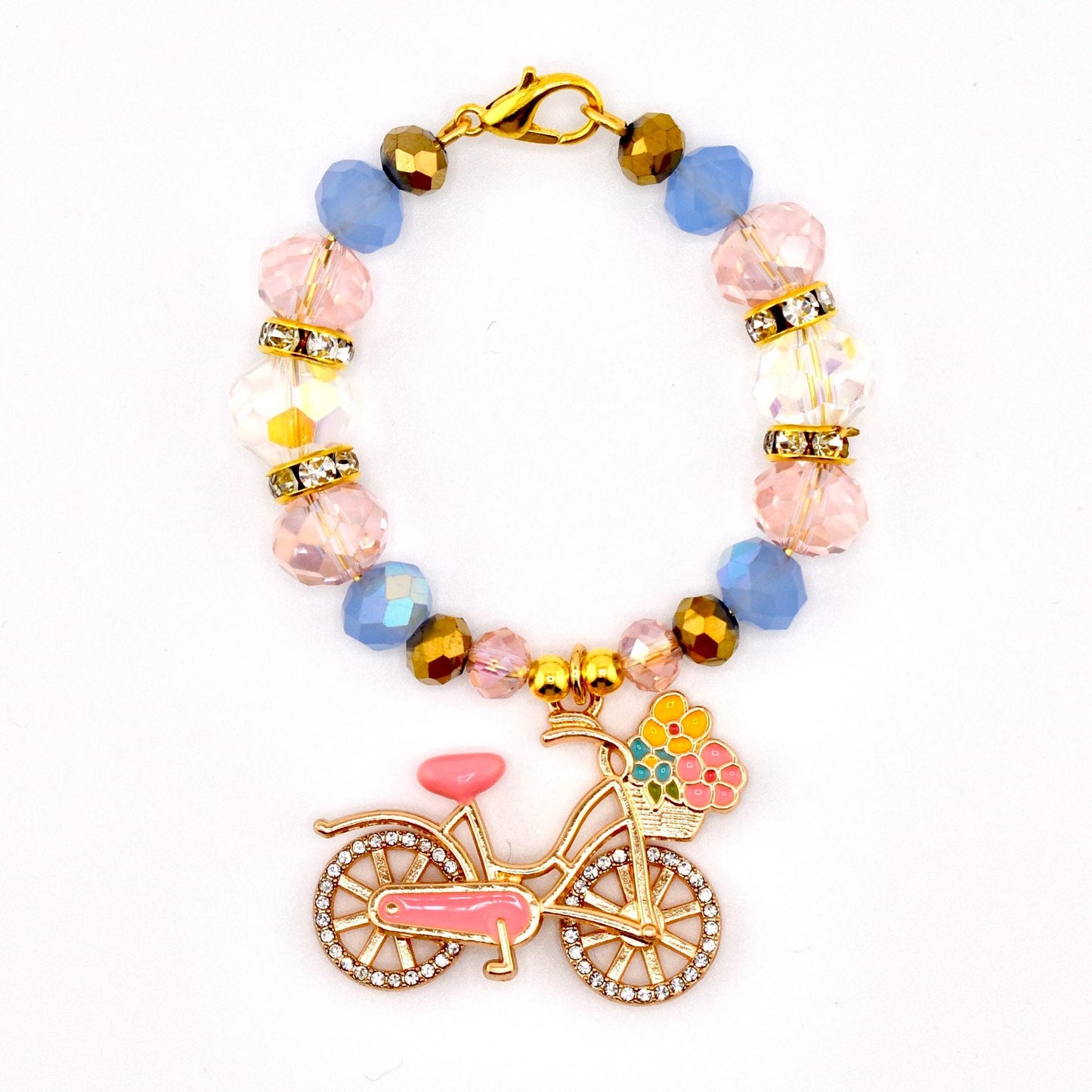 Tumbler Handle Bracelet with Rhinestone Bike Charm