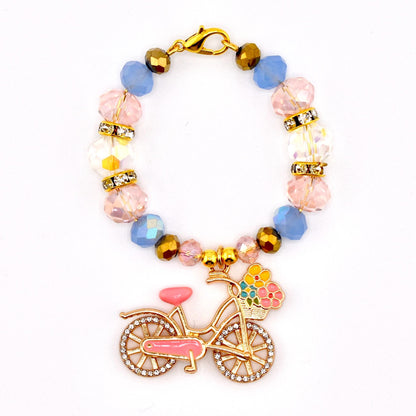 Tumbler Handle Bracelet with Rhinestone Bike Charm