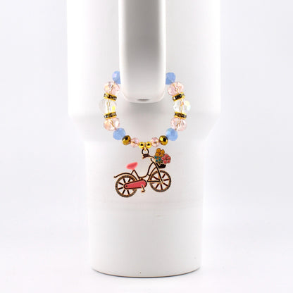 Tumbler Handle Bracelet with Rhinestone Bike Charm