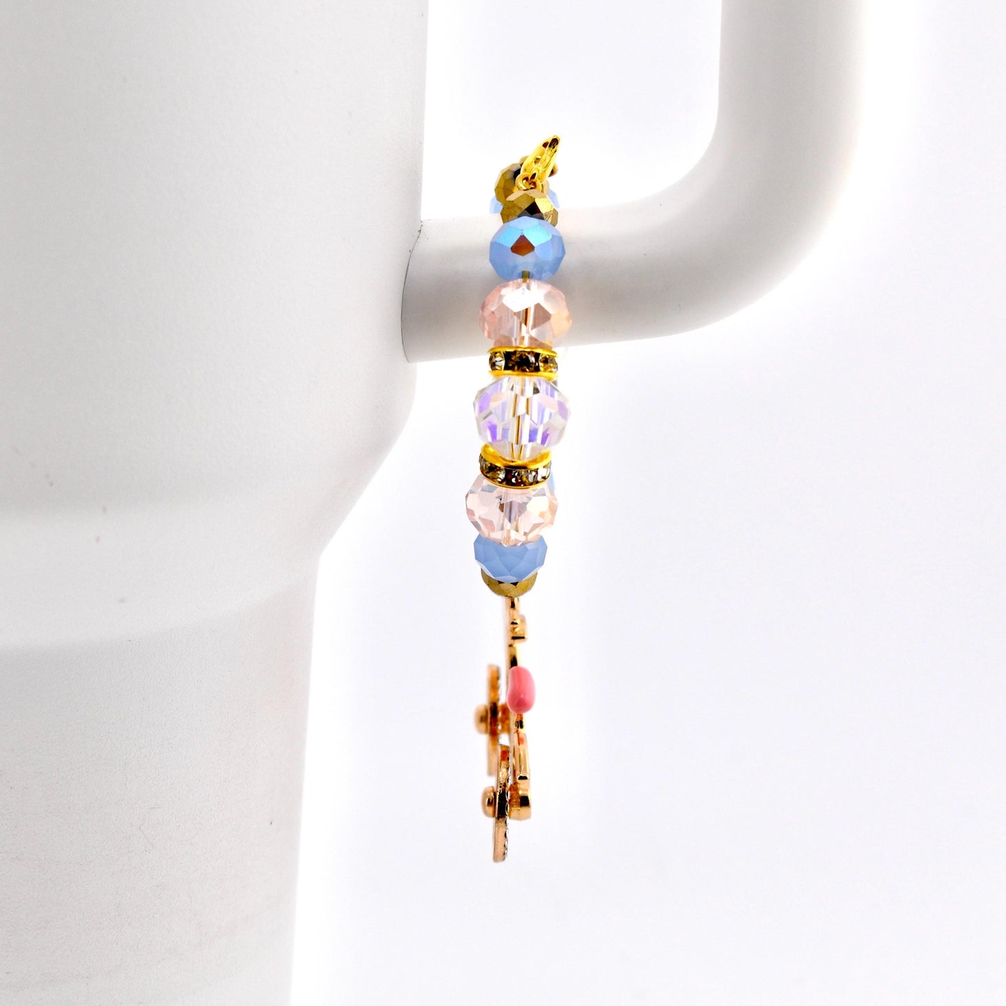 Tumbler Handle Bracelet with Rhinestone Bike Charm