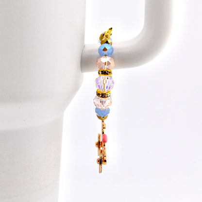 Tumbler Handle Bracelet with Rhinestone Bike Charm