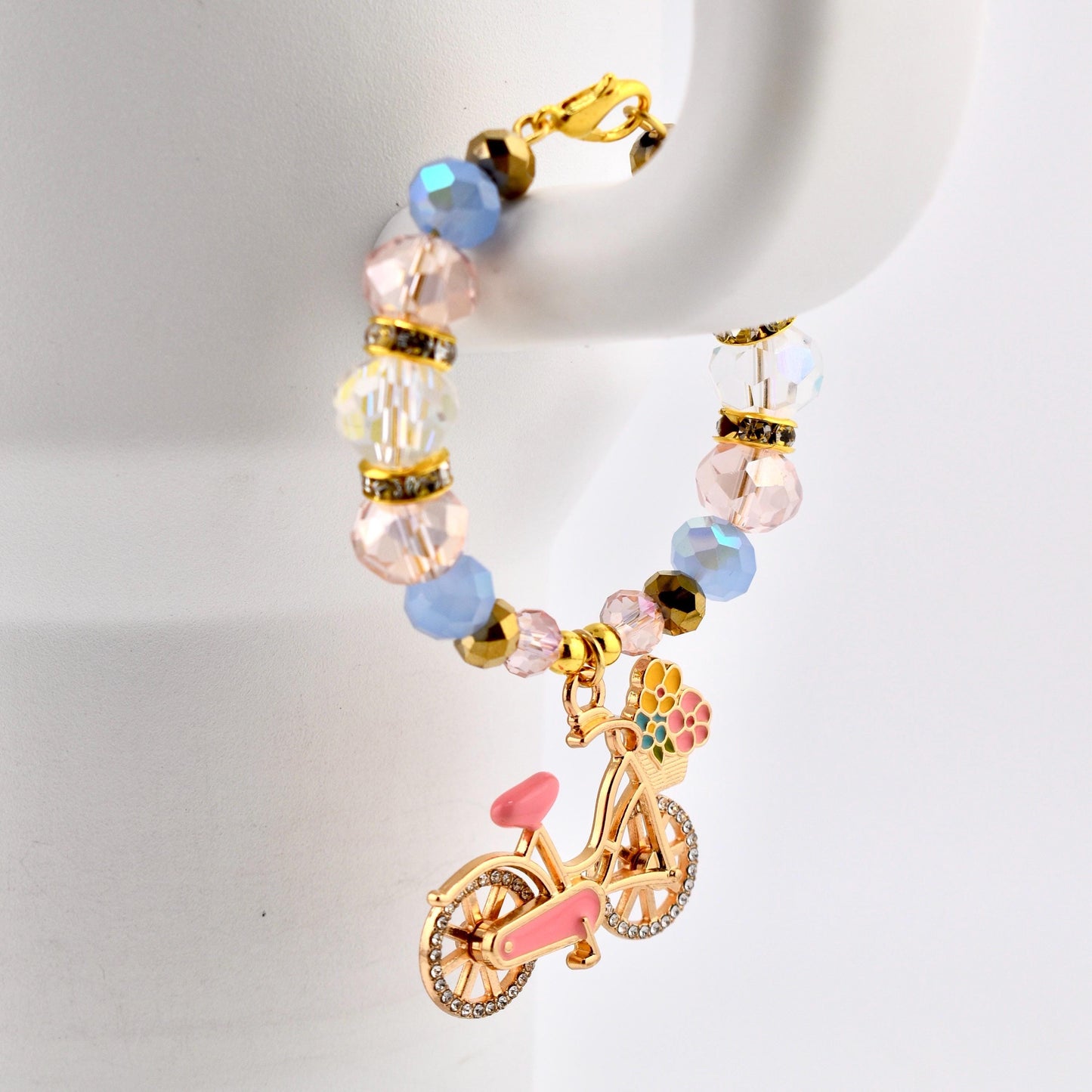 Tumbler Handle Bracelet with Rhinestone Bike Charm