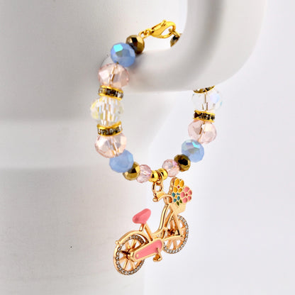 Tumbler Handle Bracelet with Rhinestone Bike Charm