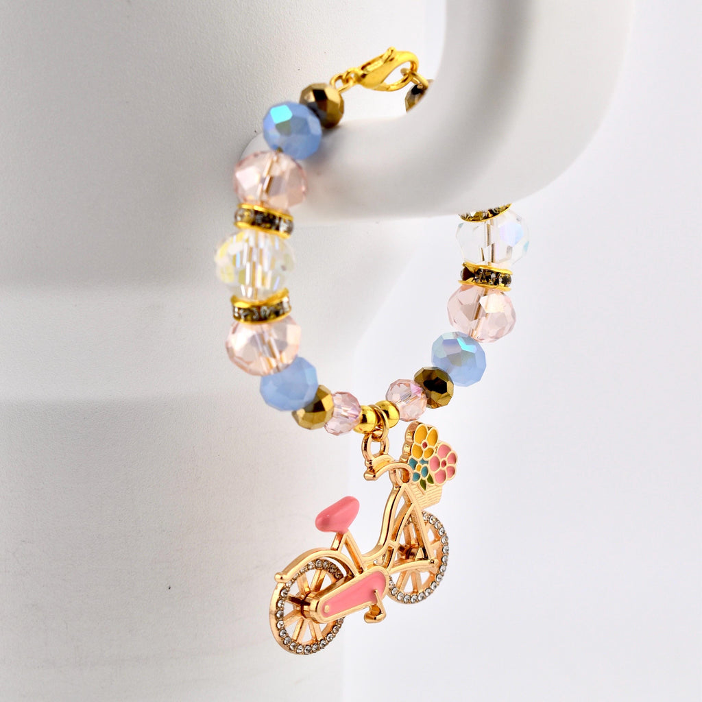 Tumbler Handle Bracelet with Rhinestone Bike Charm