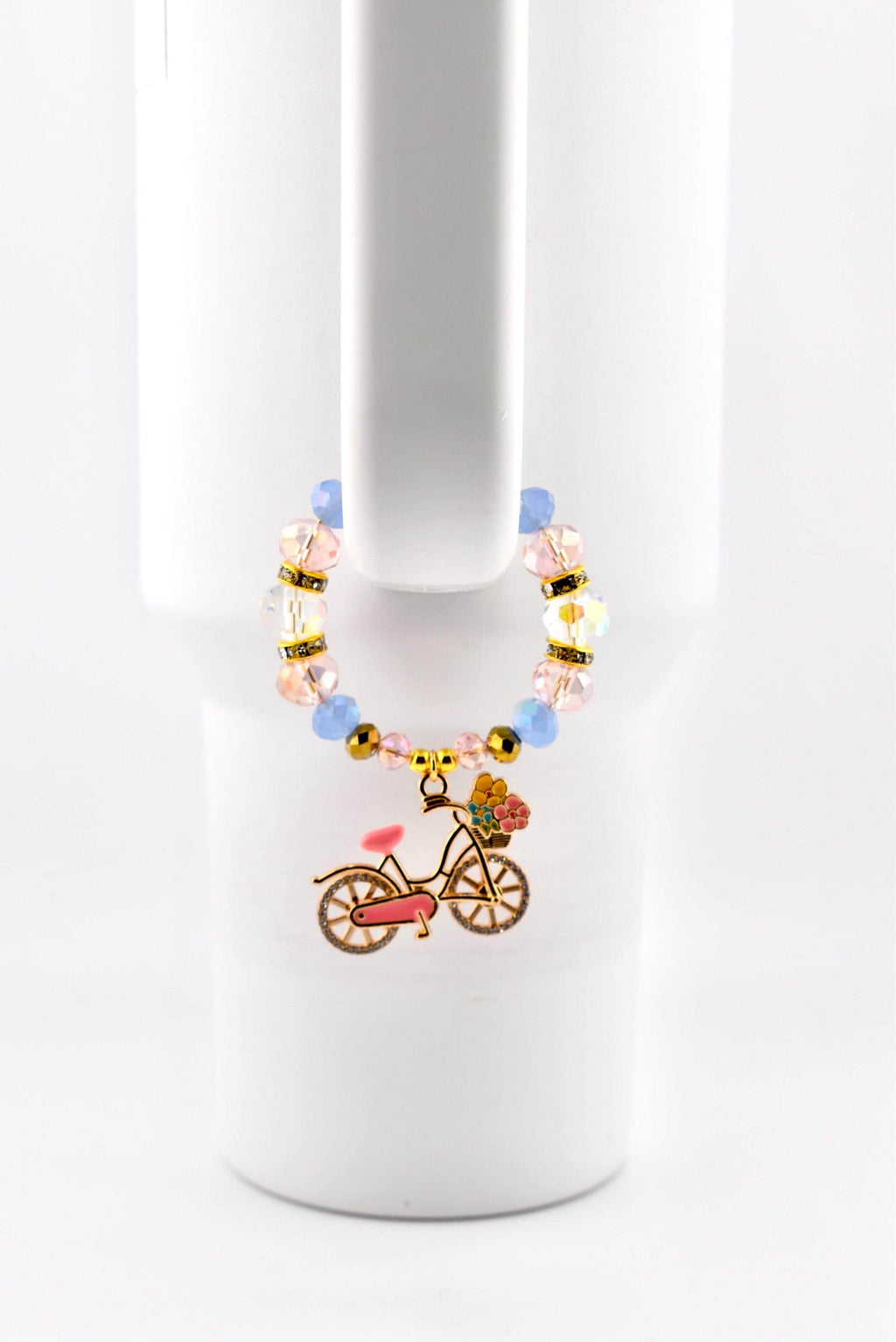 Tumbler Handle Bracelet with Rhinestone Bike Charm