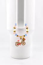 Tumbler Handle Bracelet with Rhinestone Bike Charm