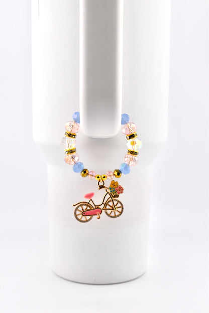 Tumbler Handle Bracelet with Rhinestone Bike Charm