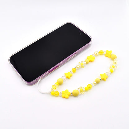 Yellow Flower Power Beaded Phone Charm — Wrist Strap for Phone