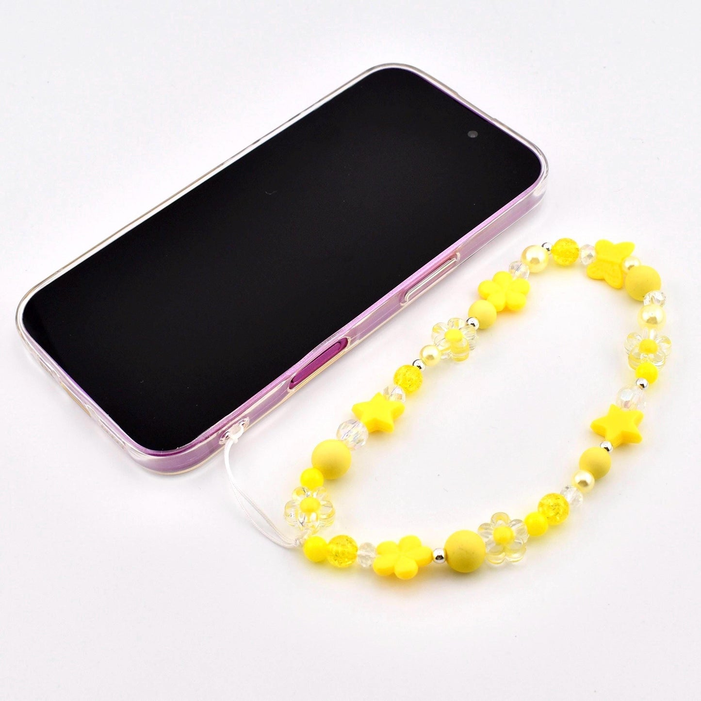 Yellow Flower Power Beaded Phone Charm — Wrist Strap for Phone