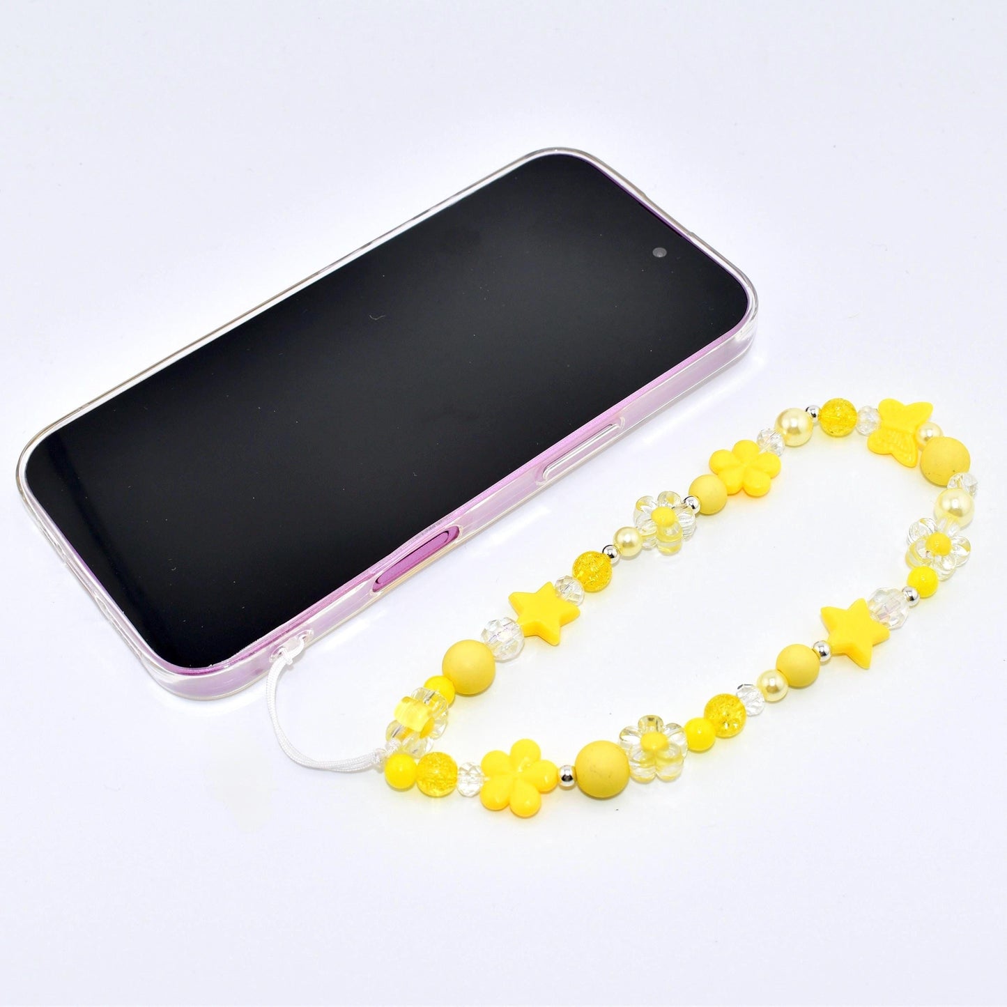 Yellow Flower Power Beaded Phone Charm — Wrist Strap for Phone