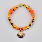 Orange Red and Gold Tumbler Handle Charm Bracelet with Shell Charm