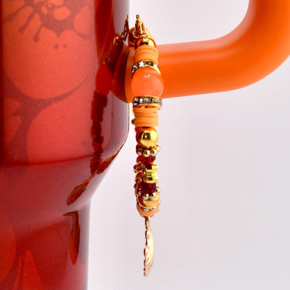 Orange Red and Gold Tumbler Handle Charm Bracelet with Shell Charm
