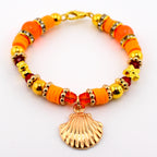 Orange Red and Gold Tumbler Handle Charm Bracelet with Shell Charm