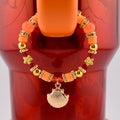Orange Red and Gold Tumbler Handle Charm Bracelet with Shell Charm