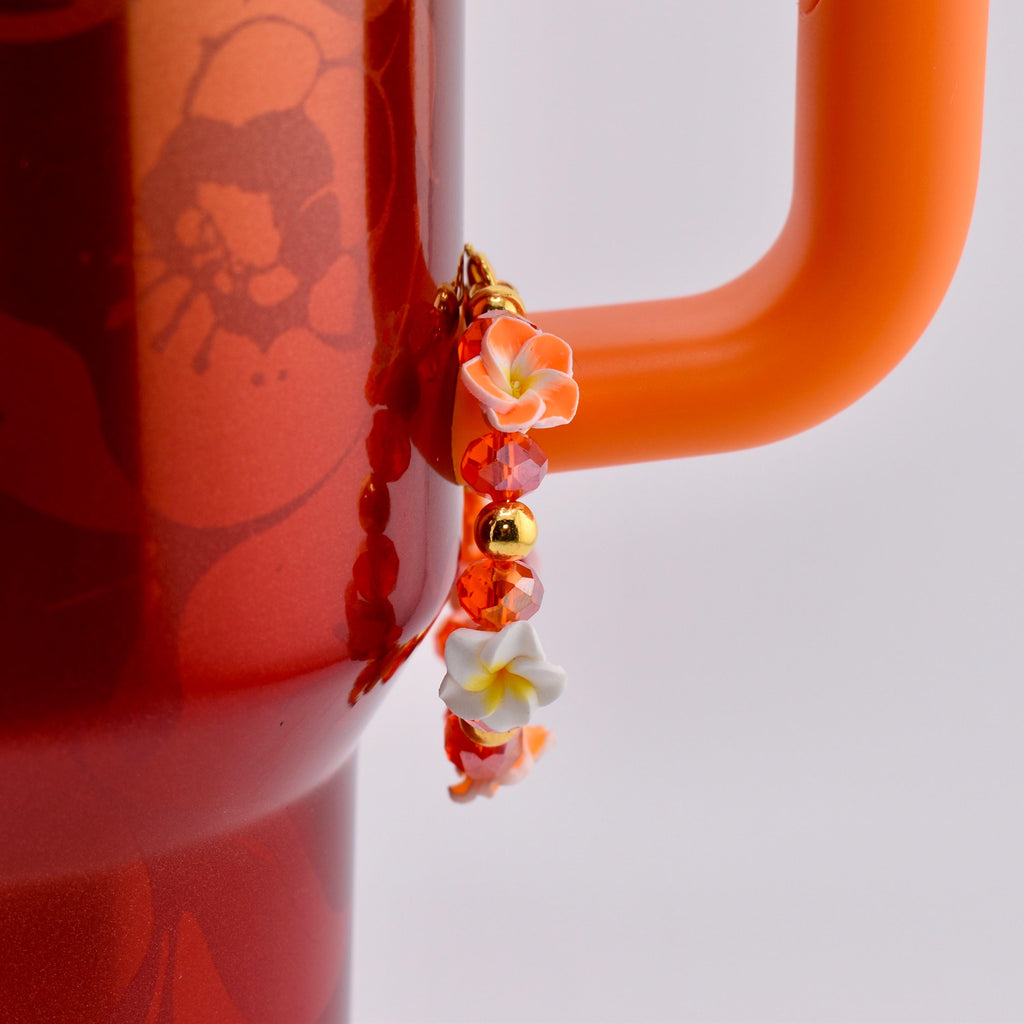 Orange Red Yellow and Gold Hibiscus Flower Tumbler Handle Charm Bracelet