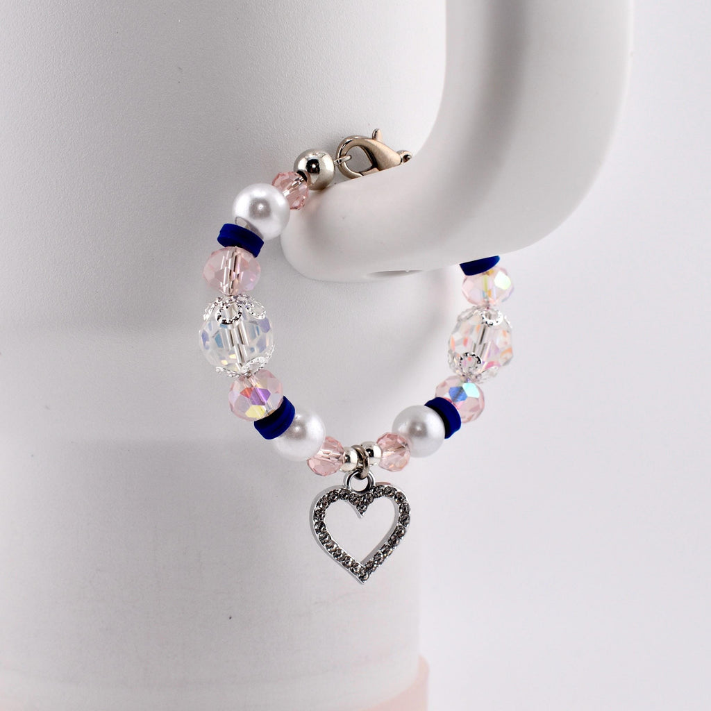 Navy Blue, Pink, White and Silver Tumbler Handle Charm Bracelet