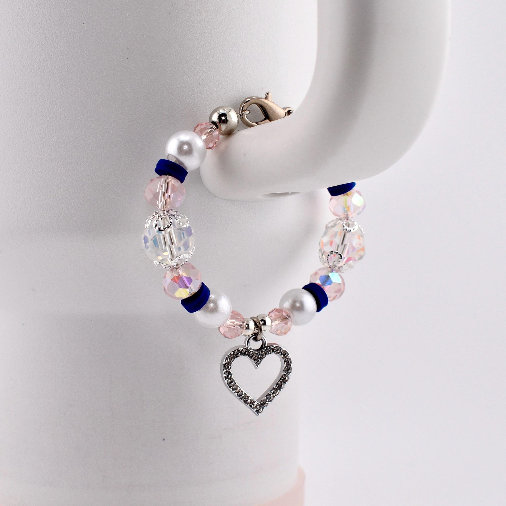Navy Blue, Pink, White and Silver Tumbler Handle Charm Bracelet