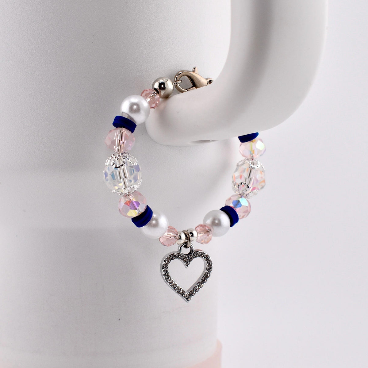 Navy Blue, Pink, White and Silver Tumbler Handle Charm Bracelet