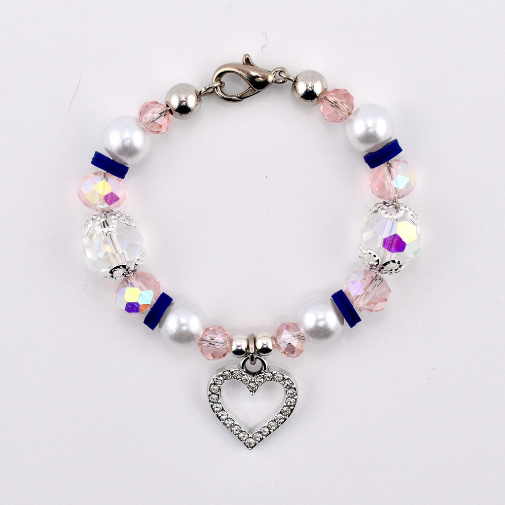 Navy Blue, Pink, White and Silver Tumbler Handle Charm Bracelet