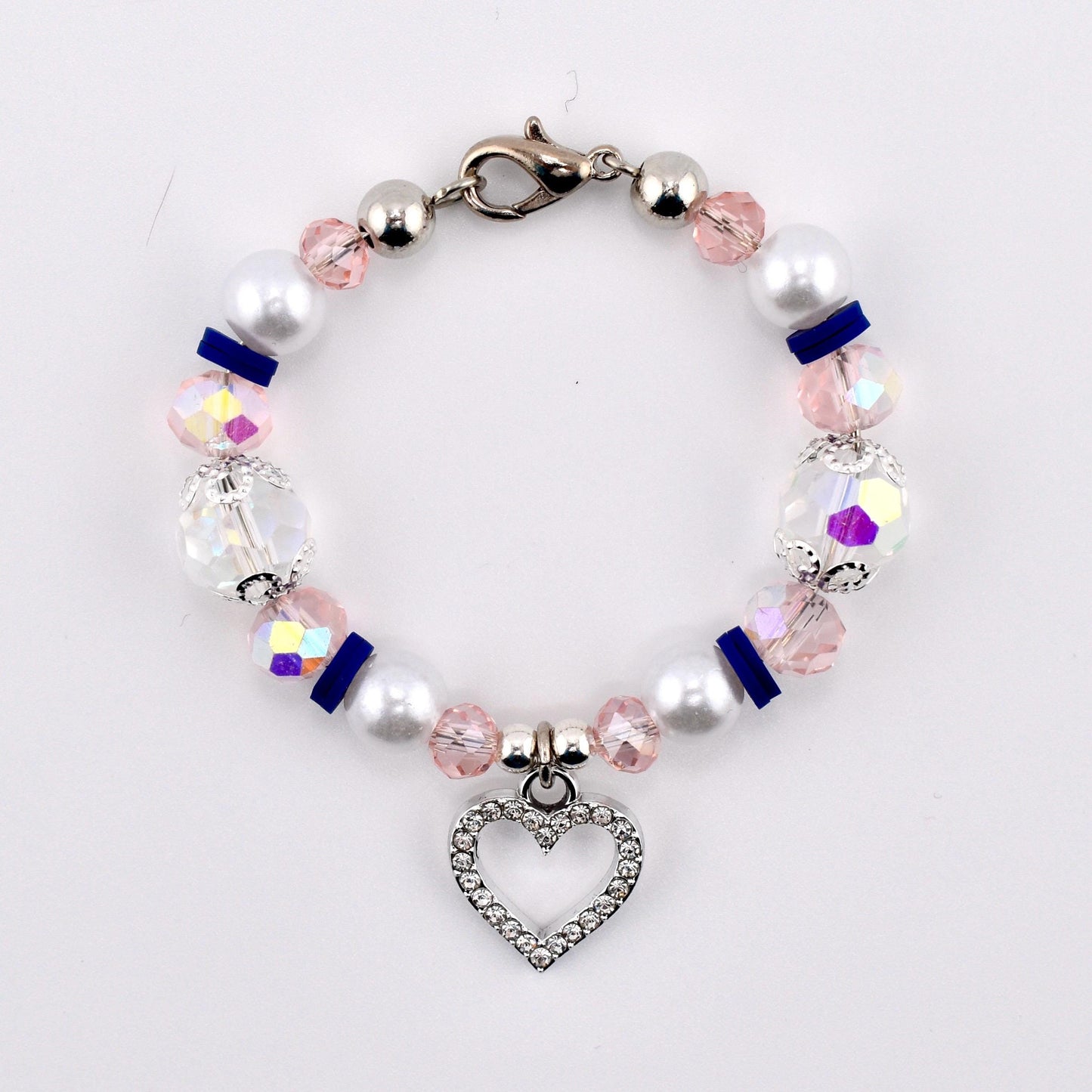 Navy Blue, Pink, White and Silver Tumbler Handle Charm Bracelet