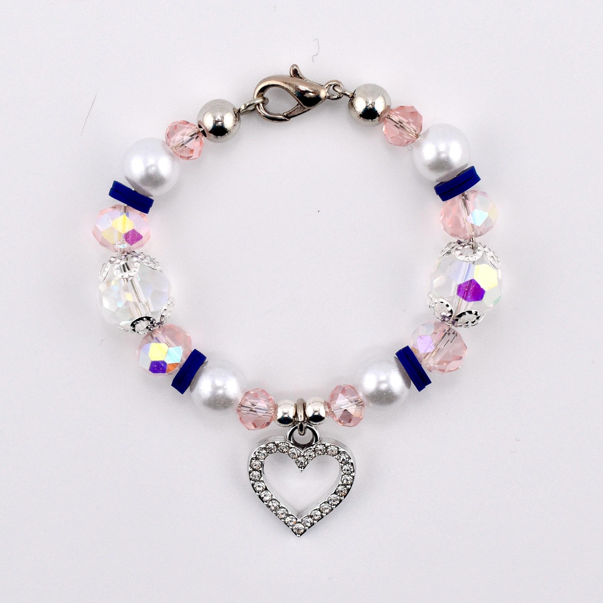 Navy Blue, Pink, White and Silver Tumbler Handle Charm Bracelet