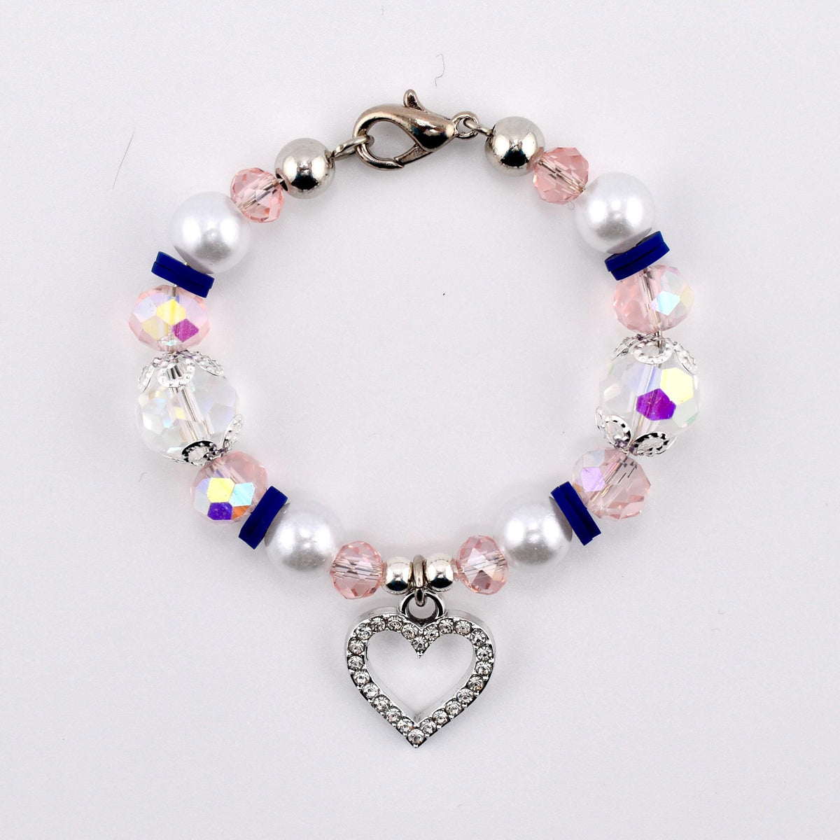 Navy Blue, Pink, White and Silver Tumbler Handle Charm Bracelet