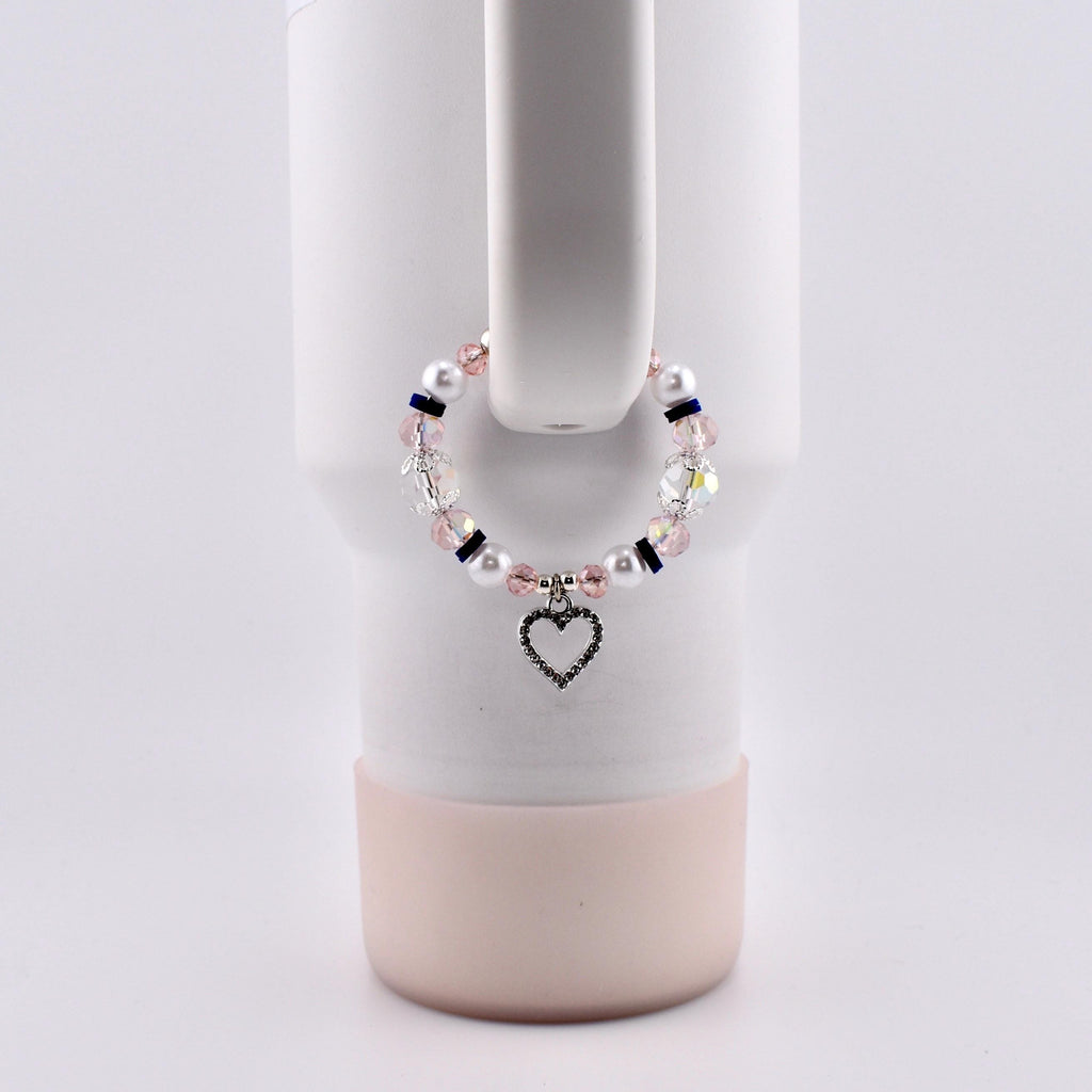 Navy Blue, Pink, White and Silver Tumbler Handle Charm Bracelet