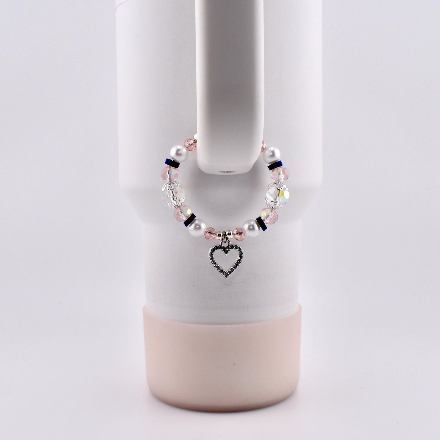 Navy Blue, Pink, White and Silver Tumbler Handle Charm Bracelet