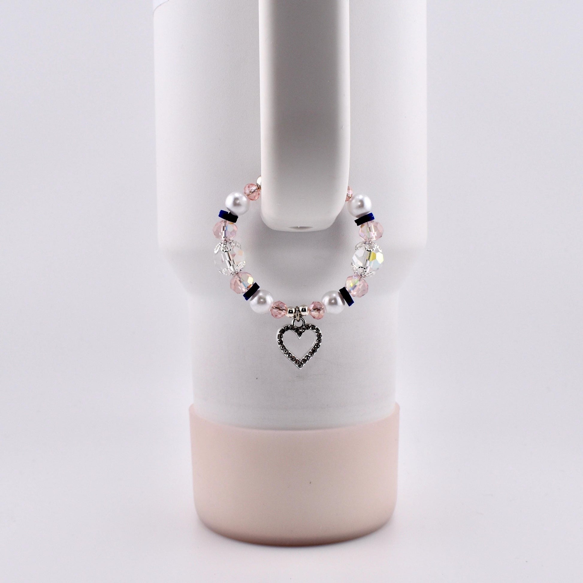 Navy Blue, Pink, White and Silver Tumbler Handle Charm Bracelet