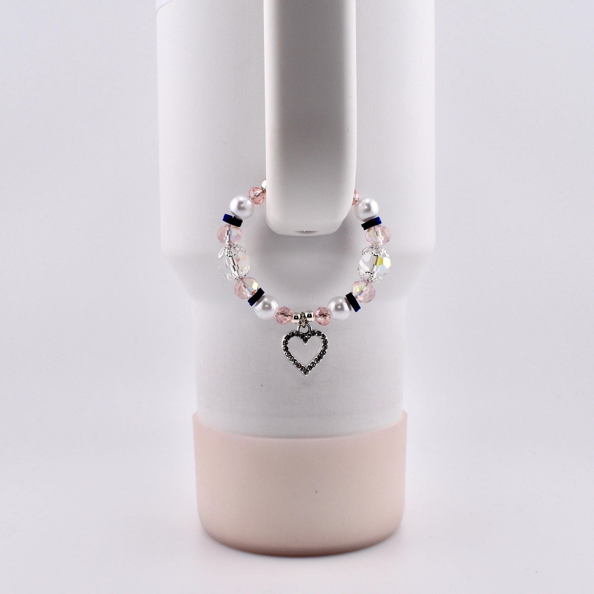 Navy Blue, Pink, White and Silver Tumbler Handle Charm Bracelet