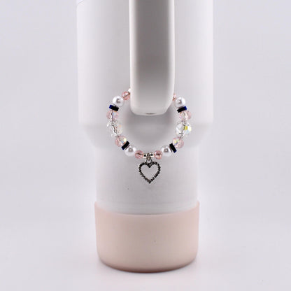 Navy Blue, Pink, White and Silver Tumbler Handle Charm Bracelet