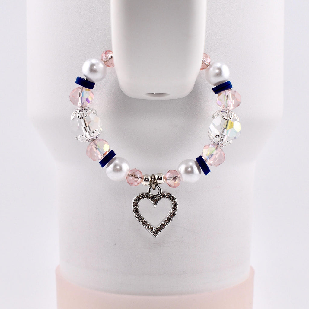 Navy Blue, Pink, White and Silver Tumbler Handle Charm Bracelet