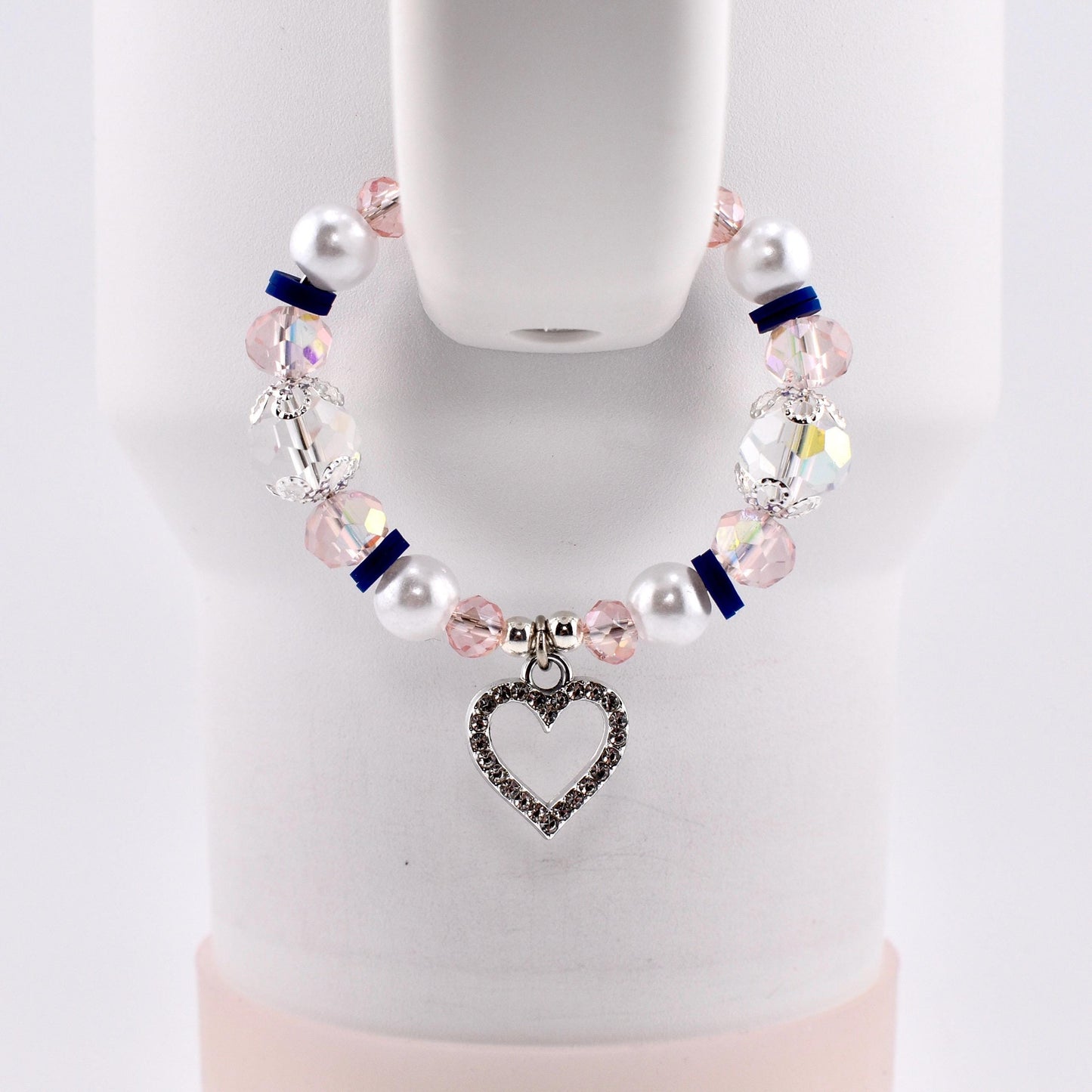Navy Blue, Pink, White and Silver Tumbler Handle Charm Bracelet