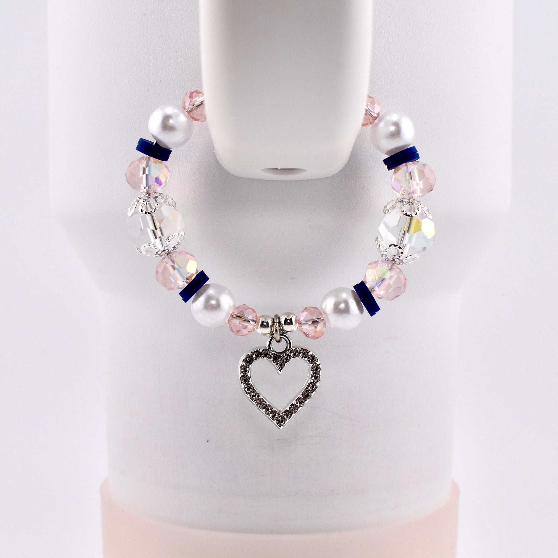 Navy Blue, Pink, White and Silver Tumbler Handle Charm Bracelet
