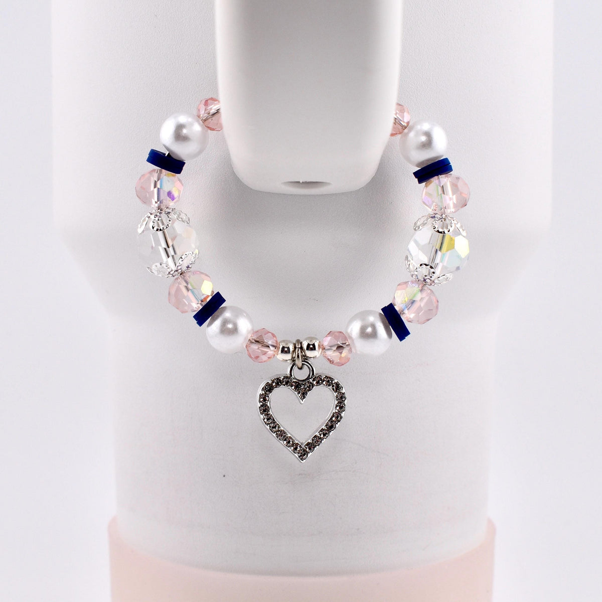Navy Blue, Pink, White and Silver Tumbler Handle Charm Bracelet